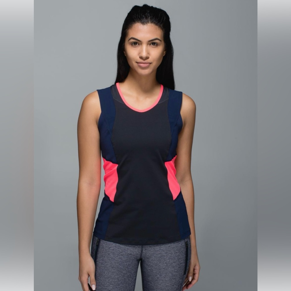 Lululemon Trail Bound Tank, Blue, Pink and Dark Gray